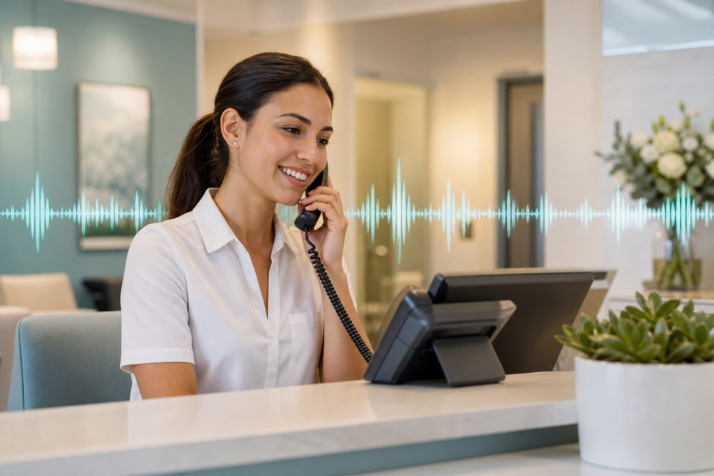 AI voice agent scheduling appointments at a medical practice reception desk