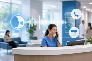 Medical practice phone scheduling with voice AI reducing patient hold times