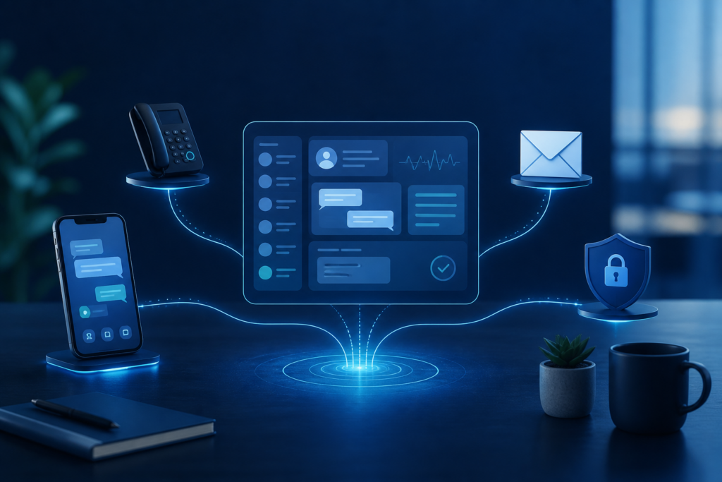 AI omnichannel healthcare system connecting phone, text, email, and secure practice communication